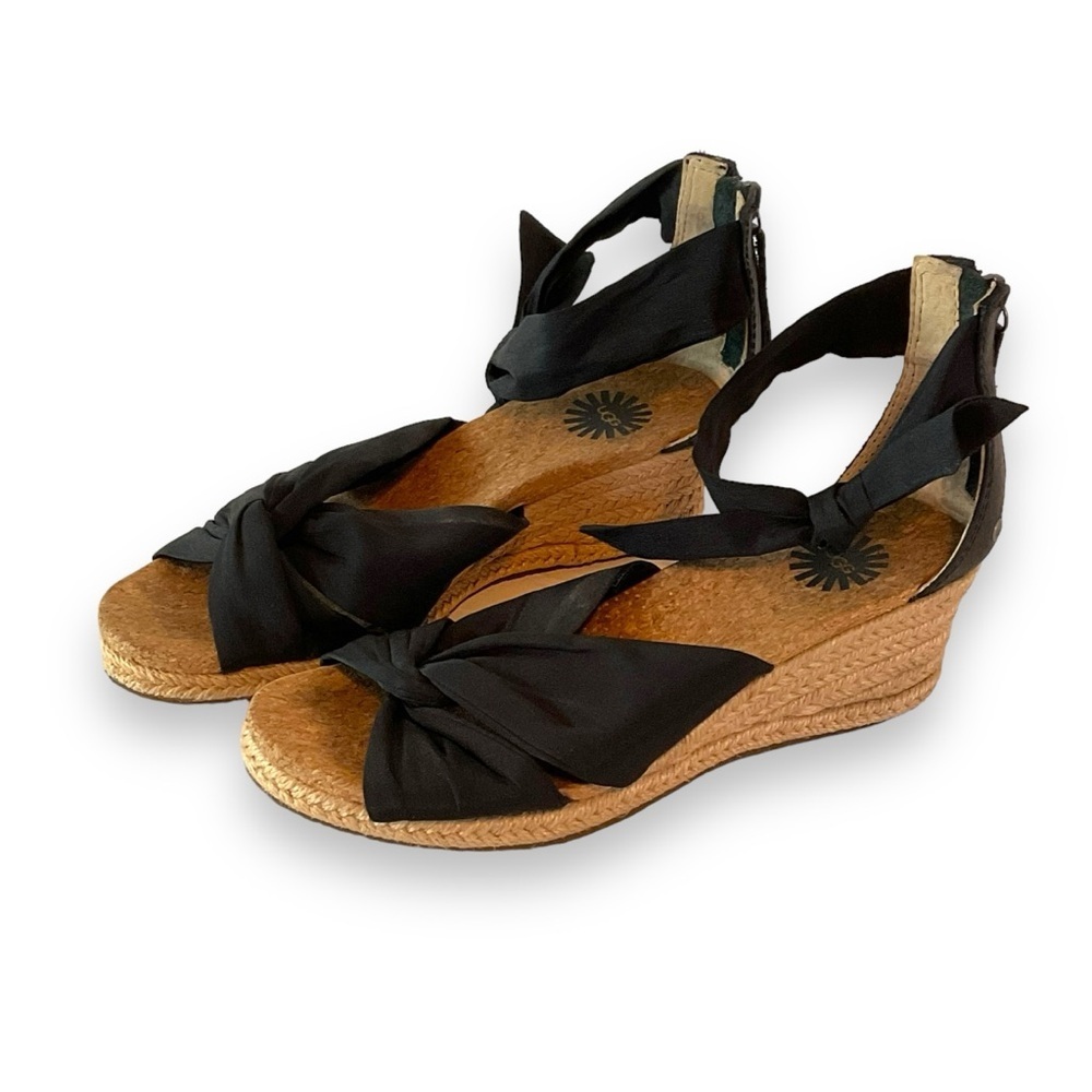 UGG Black Bow Espadrille Wedge Sandals